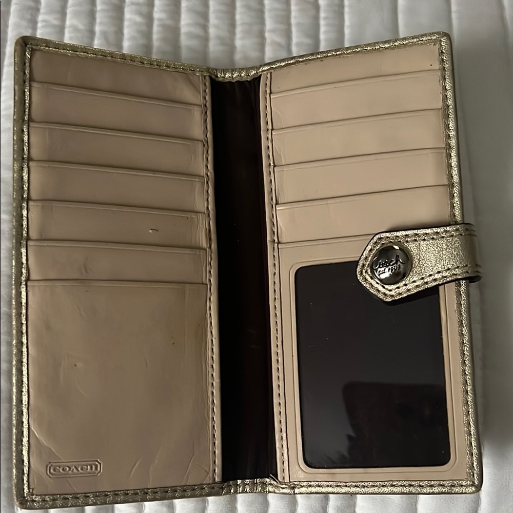 Coach Metallic Gold and Cream Card Holder
